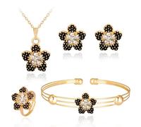 Clataly 4 PZ Lucky Crystal Flower set Oro Collana orechini anello braccali gioelli cinque Foglia trifoglio accessori regali per le donne ragazze
