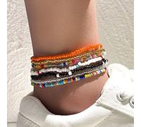 Clataly 7 pièces cheville bracelet main élastique couleur perles chaîne femmes été pied bijoux set (Couleur A)