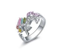 Clataly Arc - en - ciel Licorne anneau avec strass ouverture réglable Cartoon Licorne fille anneau (Argent)
