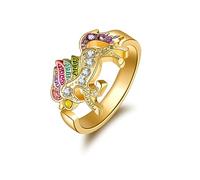 Clataly Arc - en - ciel Licorne anneau avec strass ouverture réglable Cartoon Licorne fille anneau (Or)