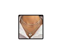 Clataly Collier à trois couches en argent avec pendentif en forme de cœur, chaîne en maille et perles, bijoux pour femme, Regolabile, Argent Métal, Pas de gemme