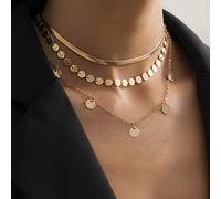 Clataly Collier pendentif étoile multicouche plat serpentine chaîne femmes sequin pendentif collier (Or A)