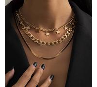 Clataly Collier pendentif étoile multicouche plat serpentine chaîne femmes sequin pendentif collier (Or B)