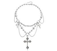 Clataly Crystal Cross collier de perles collier gothique croix pendentif collier perles d'argent femmes et filles bijoux
