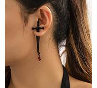 Clataly d'oreilles gothiques longue épée rouge goutte d'eau boucles d'oreilles Croix dague vis boucle d'oreille arrière clips boucles (boucles d'oreilles simples) (Noir)