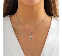 Clataly Femmes croix collier simple petit pendentif croix collier femme fille bijoux cadeau (Argent)