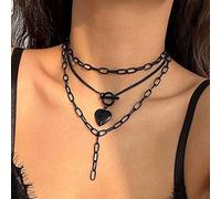 Clataly Gothique noir étoile collier noir multicouche croix Choke collier femmes et filles bijoux (Collier C)