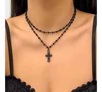 Clataly Gothique noir étoile collier noir multicouche croix Choke collier femmes et filles bijoux (Collier B)