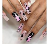 Clataly Halloween démon citrouille fantôme faux ongles sang coulant clown faux ongles étoiles lune faux ongles appuyé sur faux ongles (D)
