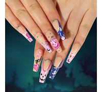 Clataly Halloween démon citrouille fantôme faux ongles sang coulant clown faux ongles étoiles lune faux ongles appuyé sur faux ongles (A)
