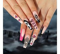 Clataly Halloween démon citrouille fantôme faux ongles sang coulant clown faux ongles étoiles lune faux ongles appuyé sur faux ongles (E)