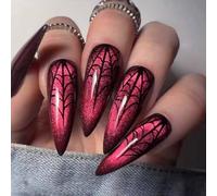 Clataly Lot de 24 faux ongles gothiques amovibles avec œil de chat rouge pour femme