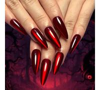 Clataly Lot de 30 ongles stiletto d'Halloween - Couleur pure - Rouge - Œil de chat - Répétables - Brillants - Rouge foncé - Pour femme
