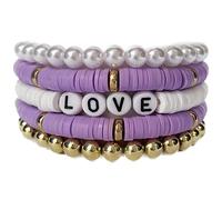 Clataly Lot de 5 bracelets en poterie douce colorée lettre Love bracelet empilable élastique perlé bracelet Femmes bijoux (La couleur violette)