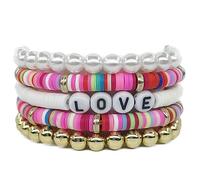 Clataly Lot de 5 bracelets en poterie douce colorée lettre Love bracelet empilable élastique perlé bracelet Femmes bijoux (Couleur)