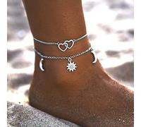Clataly soleil lune bracelet cheville multicouche ananas amour tortue cheville perles d'été accessoire plage pied femme fille bijoux (Chaîne de pied Sun Love)
