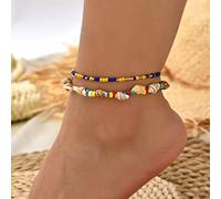 Clataly soleil lune bracelet cheville multicouche ananas amour tortue cheville perles d'été accessoire plage pied femme fille bijoux (Conques colorées)