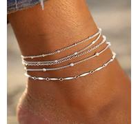 Clataly soleil lune bracelet cheville multicouche ananas amour tortue cheville perles d'été accessoire plage pied femme fille bijoux (Chaîne de pied à cinq couches)