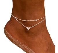 Clataly soleil lune bracelet cheville multicouche ananas amour tortue cheville perles d'été accessoire plage pied femme fille bijoux (Chaîne de pied Love en argent)