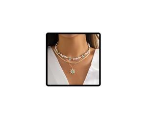 Clataly Sunflower turquoise collier pendentif or Vintage fleur plat sequin collier perle oeil perles collier femme et fille bijoux (Collier d'or B)