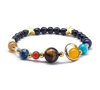 Clataly Système solaire bracelet univers galaxie huit planètes Guardian Star bracelet onyx perles Bijoux Hommes Femmes cadeaux (Bracelet élastique)