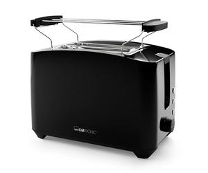 Clatronic 2 tranches compact | avec fonction décongélation/réchauffement/arrêt rapide | avec support à petits pains |noir| aussi pour petits pains de mie & gaufres prêtes à l'emploi | TA 3801