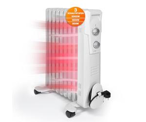 Clatronic Chauffage soufflant - Chauffage Electrique - Radiateur Soufflant RA 3736 - Radiateur à Bain d'Huile - roulettes - 3 Niveaux de Chauffe - Thermostat - Arret Automatique - 2000 Watts Blanc