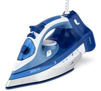 Clatronic, DB 3706, Fer à Repasser Centrale Vapeur, 7 Fonctions avec Semelle spéciale en Acier Inoxydable, 1800 Watts, réservoir d'eau de 150 ml, Bleu Foncé/Blanc