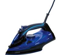 Clatronic DB 3755 Fer à repasser à vapeur, 2800 W maxi, 7 fonctions, éclairage LED de la poignée, fer à repasser à vapeur avec semelle céramique 3D, noir/bleu