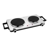 Clatronic Double plaque de cuisson DKP 3668 E, pour le camping, la cuisine ou le bureau, deux plaques de cuisson, thermostats réglables en continu, poignées Cool Touch, inox