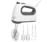 Clatronic Batteur à main HM 3775 – 400 W, 5 vitesses + turbo, fouet & crochet inox, blanc/gris