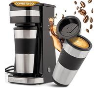Clatronic KA 3733 Cafetière à café avec tasse en acier inoxydable de 0,4 l 2 Go Idéal pour la voiture, le bureau et les déplacements Machine à café à filtre simple Noir