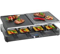 Clatronic®️ Raclette avec pierre chaude & plaque de fonte réversible | Gril avec pierre naturelle de cuisson | 8 personnes | avec thermostat réglable | RG 3518