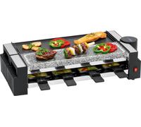 Clatronic Raclette Grill avec pierre chaude RG 3678 noir / plaque en fonte réversible / plaisir de la fête / jours de fête / poêlons et spatule en bois inclus