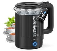 Clatronic WK 3837 Bouilloire électrique en Verre de 1,7 l, sans BPA, contrôle à Une Main, boîtier Isolant Thermique, Bouilloire électrique Noire