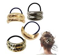 Clats à cheveux en métal - enveloppe de manchette à cheveux en or 4x, porte-queue de cheval géométrique | Groupe élastique fort avec finition métallique pour les chages élégants, les coiffures sécuris