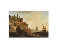 Claude Joseph Vernet Poster Paysage imaginaire, scène portuaire italienne (1746) Impression sur toile et décoration murale moderne pour chambre à coucher 20 x 30 cm
