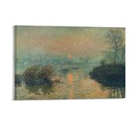 Claude Monet - Impression sur toile effet hiver coucher de soleil sur la Seine Décoration murale encadrée sans cadre 20 x 30 cm