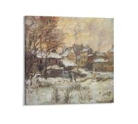 Claude Monet - Impression sur toile effet neige avec soleil couché - Décoration murale - Décoration d'intérieur moderne - 40 x 40 cm