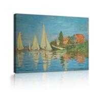 Claude Monet Régates à Argenteuil Toile sur châssis, Impressionniste Bateau à Voile Paysage de Rivière Affiche Tableau Salon 40x60cm