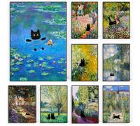 Claude Monet œuvres d'art intéressant mignon chat noir Lotus étang affiche toile peintures mur Art photos pour salon décor à la maison 16