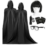 Claudia & Alan Ensemble de déguisement duo de présentateurs de télévision - 2 capes à capuche, perruque, lunettes, eyeliner et gants - Déguisement amusant inspiré du traître pour adultes, Halloween et