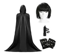 Claudia Costume de présentateur TV - Cape à capuche, perruque, eyeliner et gants - Déguisement amusant inspiré du traître pour adultes, Halloween et fêtes
