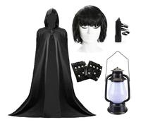 Claudia - Costume de présentateur TV - Cape à capuche, perruque, eyeliner, lanterne lumineuse avec son et gants - Déguisement amusant inspiré du traître pour adultes, Halloween et fêtes