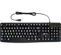Clavier Alphanumérique Filaire De Avec Grands Caractères Blancs Sur Larges Touches Noires - Contraste Élevé Pour Personnes Malvoyantes - Compatible Avec Windows Xp, Vista, 7, 8, 10 - Azerty