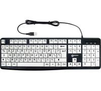 Clavier Alphanumérique Filaire de avec Grands Caractères Noirs sur Larges Touches Blanches - Contraste Élevé pour Personnes Malvoyantes - Compatible avec Windows XP, Vista, 7, 8, 10 - AZERTY