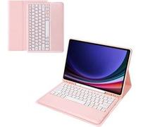 Clavier Bluetooth FOXDOCK pour Samsung Galaxy Tab S9 FE Plus support amovible couleur bonbon, étui à rabat en cuir avec emplacement pour stylo-Rose G