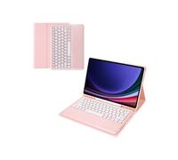 Clavier Bluetooth FOXDOCK pour Samsung Galaxy Tab S9 FE Plus support amovible couleur bonbon, étui à rabat en cuir avec emplacement pour stylo-Rose