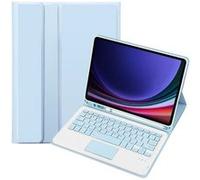Clavier Bluetooth pour Samsung Galaxy Tab S9 FE Ultra-Slim Folding Stand Flip Leather Cover with Touchpad and Stylus Slot-Bleu clair