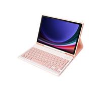 Clavier Bluetooth FOXDOCK pour Samsung Galaxy Tab S9 support amovible couleur bonbon, étui à rabat en cuir avec emplacement pour stylo-Rose